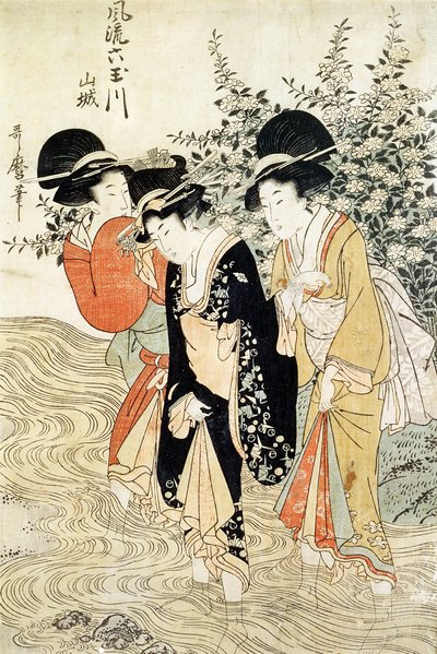 Tres chicas remando en un río, de los 